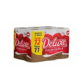 Papel Higiênico Deluxe Ultra folha dupla, neutro com 20m, leve 12 pague 11 unidades