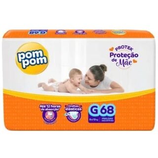 Fralda Pom Pom Protek Proteção de Mãe G, pacote com 68 unidades