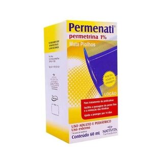 Permenati 1% 10mg/mL, caixa com 1 frasco com 60mL de loção de uso dermatológico