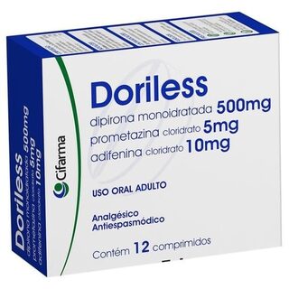 Doriless 500mg + 10mg + 5mg, caixa com 12 comprimidos