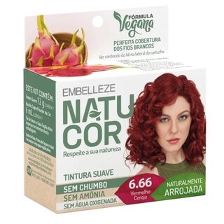 Kit Tintura Natucor Vegana 6.66 Vermelho Cereja