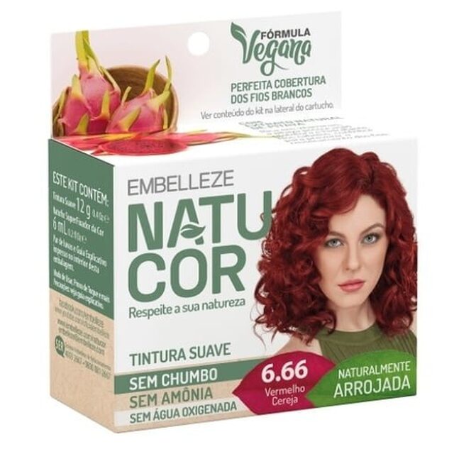Kit Tintura Natucor Vegana 6.66 Vermelho Cereja