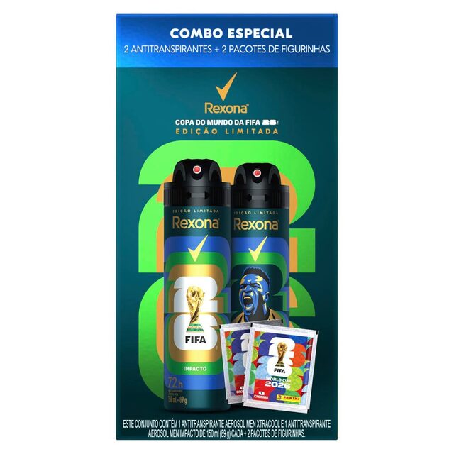 Kit Desodorante Antitranspirante Rexona Men aerossol 150mL + 150mL, edição Copa