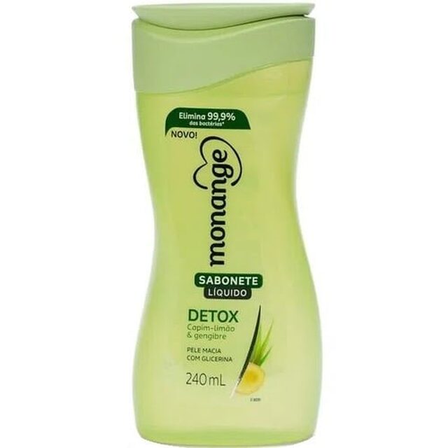 Sabonete Monange Detox capim-limão e gengibre, líquido, frasco com 240mL
