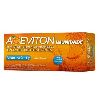 Vitamina C Efervescente Aceviton Imunidade 1g, laranja, caixa com 10 comprimidos