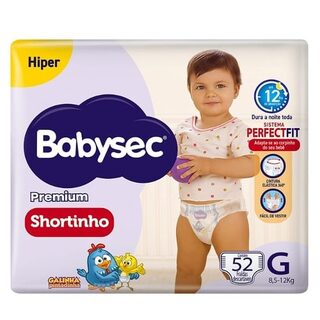 Fralda Babysec Premium Galinha Pintadinha Shortinho G, pacote hiper com 48 unidades
