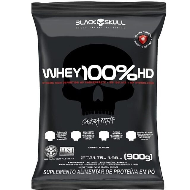 Whey 100% HD Black Skull baunilha, refil com 900g