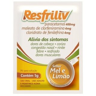 Resfriliv 400mg + 4mg + 4mg, envelope com 5g de pó para solução de uso oral, mel/limão