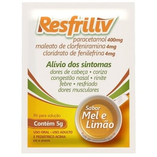 Resfriliv 400mg + 4mg + 4mg, envelope com 5g de pó para solução de uso oral, mel/limão