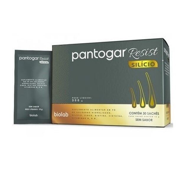 Colágeno Hidrolisado Biolab Pantogar Resist Silício sem sabor, caixa com 30 sachês de 10g cada