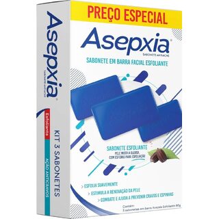 Sabonete em Barra Asepxia Esfoliante - Ação Anti Cravos - Kit com 3 Unidades de 80g