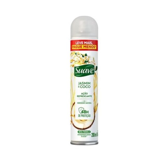 Desodorante Antitranspirante Feminino Suave jasmim e coco, aerossol com 200mL