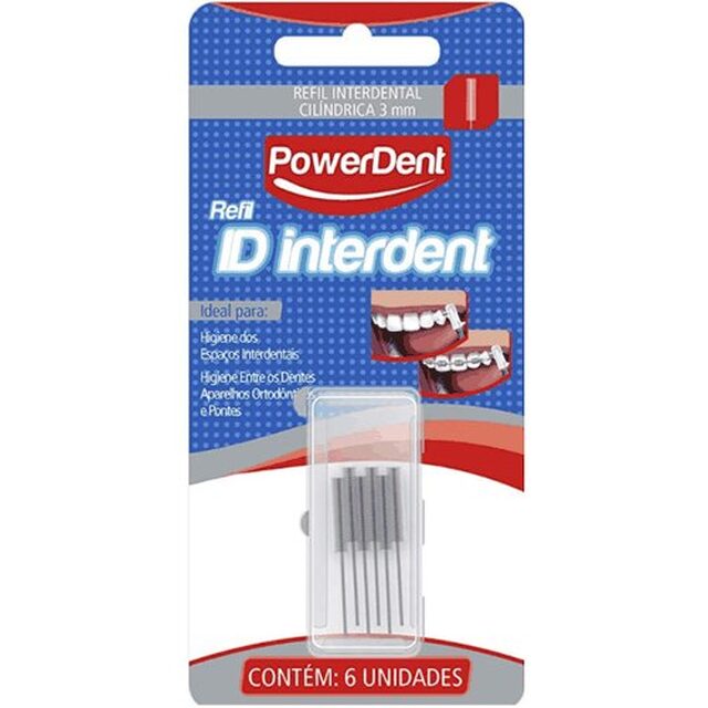 Refil para Escova Interdental PowerDent ID Interdent cilíndrica, 6 unidades com 3mm cada