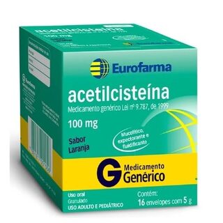 Acetilcisteína Eurofarma - Momenta 100mg/g, caixa com 16 envelopes com 5g de granulado de uso oral, sabor laranja