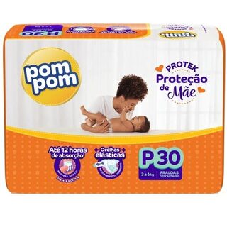 Fralda Pom Pom Protek Proteção de Mãe P, pacote com 30 unidades