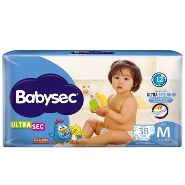 Fralda Babysec Ultra Sec Galinha Pintadinha M, pacote com 38 unidades