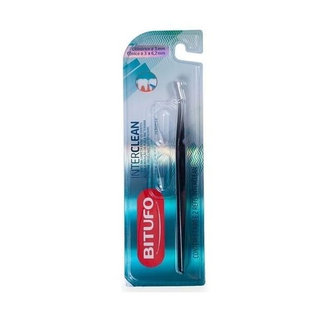 Escova Interdental Bitufo Interclean 1 cabo + cilíndrico, refil, 1 unidade com 3mm + cônico, refil, 1 unidade com 3 a 6,2mm