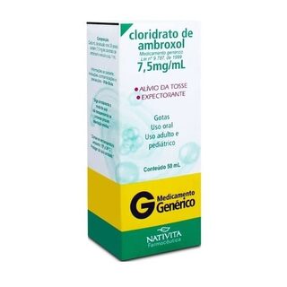 Cloridrato de Ambroxol Nativita Farmacêutica 7,5mg/mL, caixa com 1 frasco gotejador com 50mL de solução de uso oral