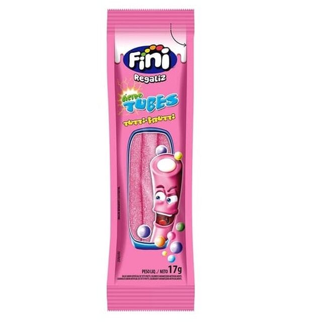Bala Fini tubes ácidos, tutti-frutti, 1 unidade com 15g