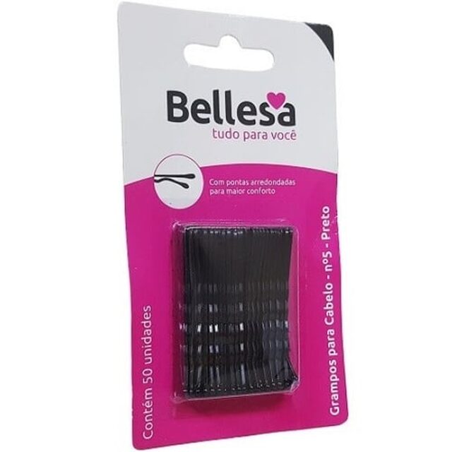 Grampo para Cabelo Bellesa n° 05, preto com 50 unidades