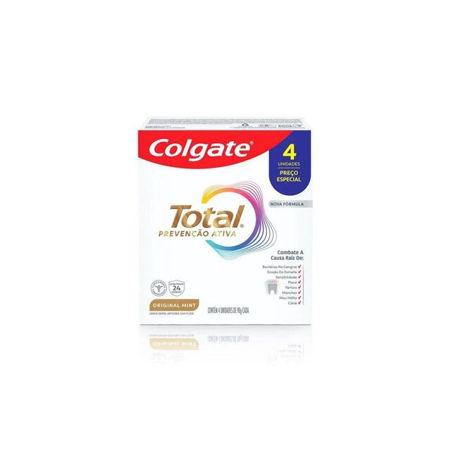 Kit Creme Dental Colgate Total Prevenção Ativa Original Mint 90g 4 unidades