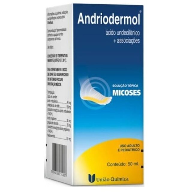 Andriodermol caixa com 1 frasco com 50mL de solução de uso dermatológico