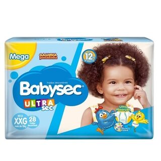 Fralda Babysec Ultra Sec Galinha Pintadinha XXG, pacote mega com 28 unidades