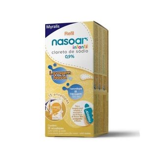 Nasoar Infantil 0,9%, caixa com refil de 15 envelopes com 1,080g de granulado para solução de uso nasal