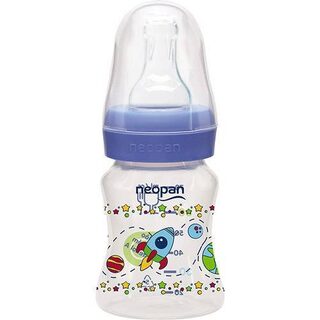 Mamadeira Neopan Decorada 6+ meses, sem alça, azul com capacidade de 70mL