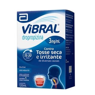Vibral 3mg/mL, caixa com 1 frasco com 120mL de xarope adulto + 1 copo medidor
