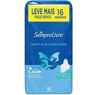 Absorvente Sempre Livre Adapt Plus suave, com abas, pacote com 16 unidades