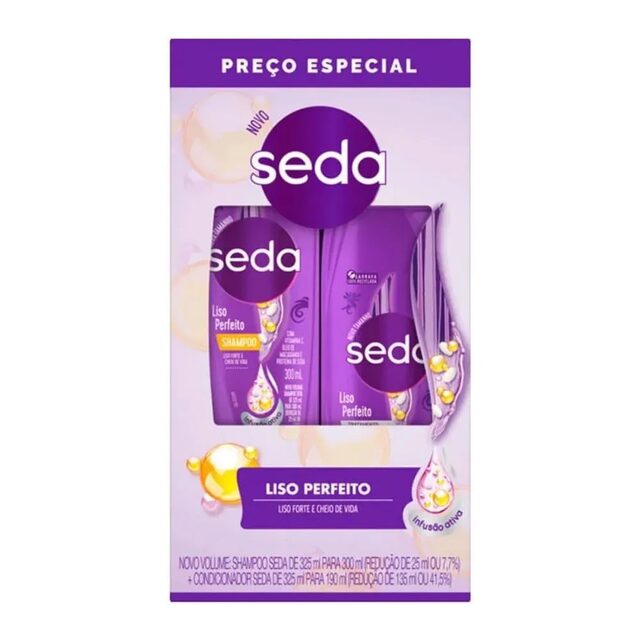 Kit Shampoo Seda Liso Perfeito 300mL + Condicionador Seda Liso Perfeito 190mL