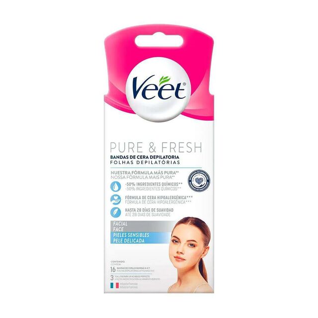 Folhas Depilatórias Faciais Veet Pele Delicada, 16 unidades