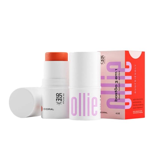 Bastão 3 em 1 Ollie Blush Batom e Sombra FPS 95 4,5g - Coral