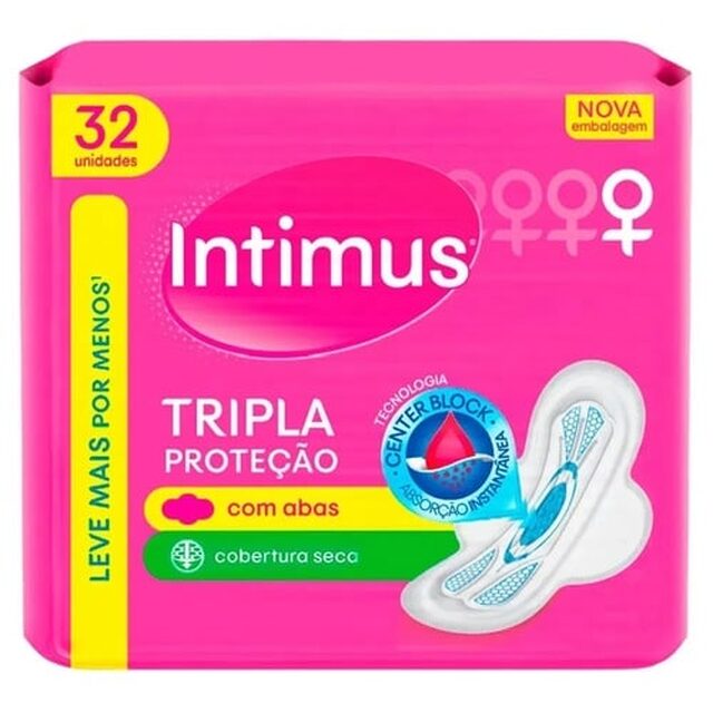 Absorvente Intimus Tripla Proteção com abas, seca com 32 unidades